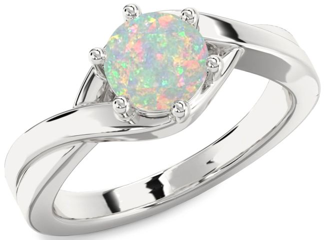 Opal Silver Round Solitaire Engagement Ring