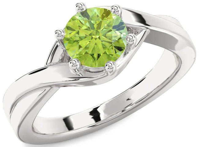 Peridot Silver Round Solitaire Engagement Ring