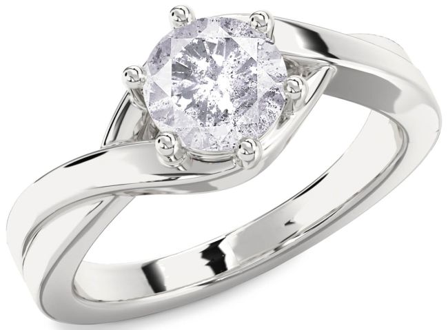 Salt & Pepper Diamond Silver Round Solitaire Engagement Ring