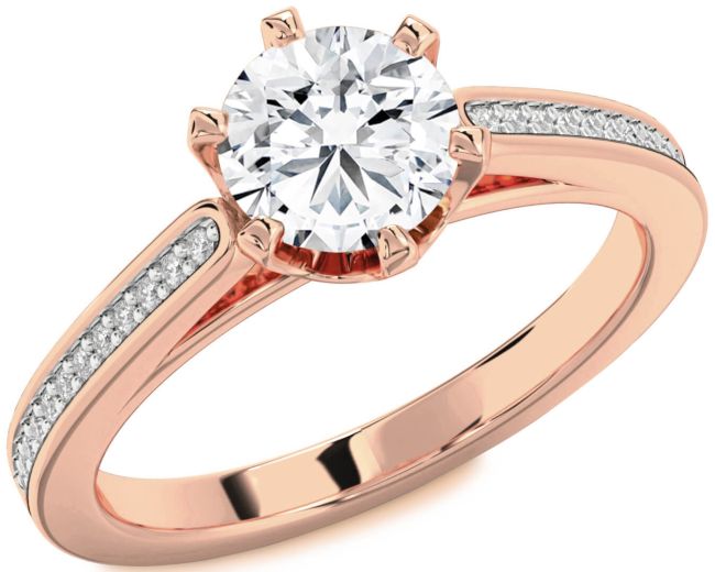 Diamond Rose Gold Silver Round Solitaire Pave Engagement Ring