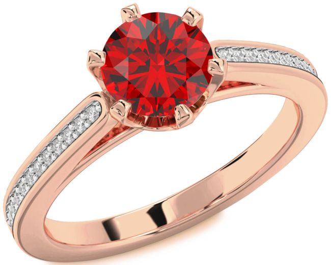 Diamond Ruby Rose Gold Round Solitaire Pave Engagement Ring