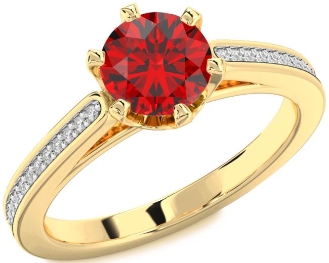 Diamond Ruby Gold Silver Round Solitaire Pave Engagement Ring