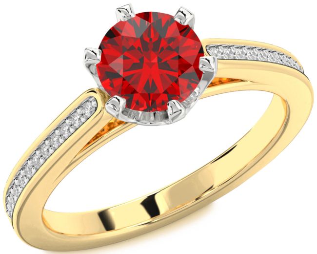 Diamond Ruby White Yellow Gold Round Solitaire Pave Engagement Ring