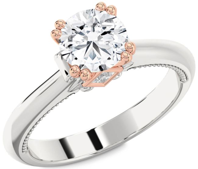 Diamond Platinum & Rose Gold Round Solitaire Engagement Ring
