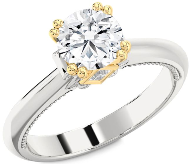 Diamond White Yellow Gold Round Solitaire Engagement Ring