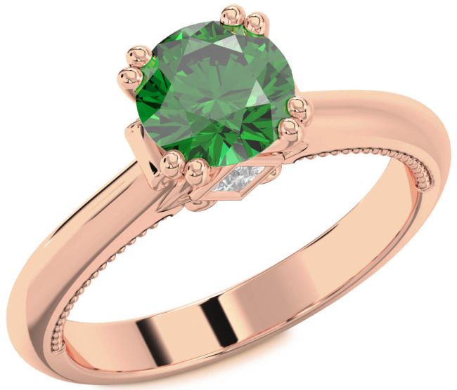 Diamond Emerald Rose Gold Round Solitaire Engagement Ring