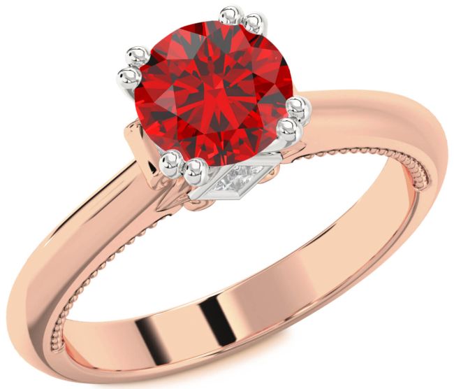 Diamond Ruby White Rose Gold Round Solitaire Engagement Ring