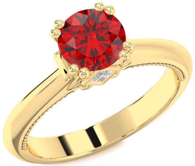 Diamond Ruby Gold Round Solitaire Engagement Ring