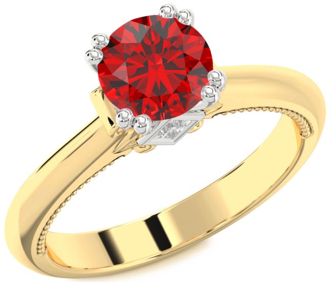 Diamond Ruby Gold Silver Round Solitaire Engagement Ring