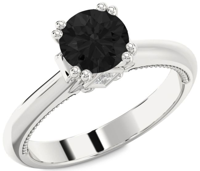 Black Diamond Silver Round Solitaire Engagement Ring