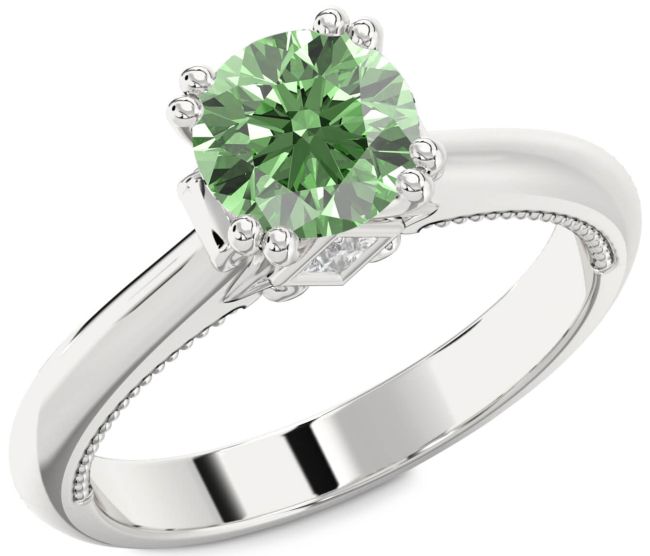 Green Diamond Silver Round Solitaire Engagement Ring