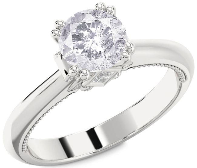Salt & Pepper Diamond Silver Round Solitaire Engagement Ring
