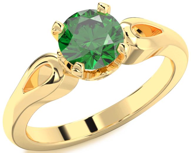 Emerald Gold Round Solitaire Engagement Ring