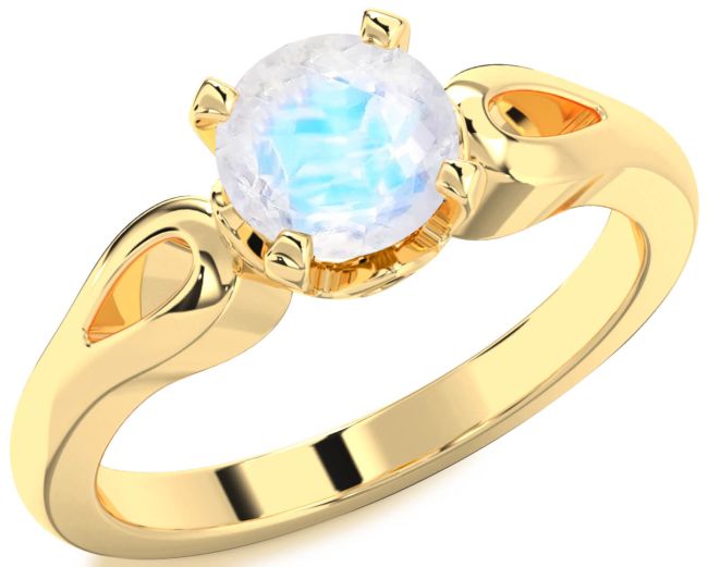 Moonstone Gold Silver Round Solitaire Engagement Ring
