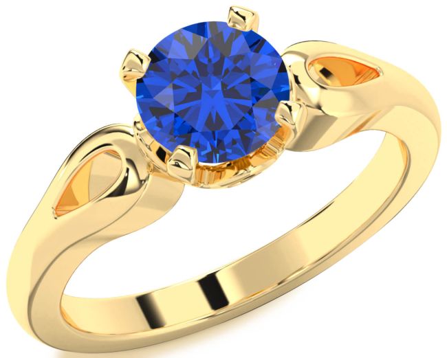 Blue Sapphire Gold Silver Round Solitaire Engagement Ring