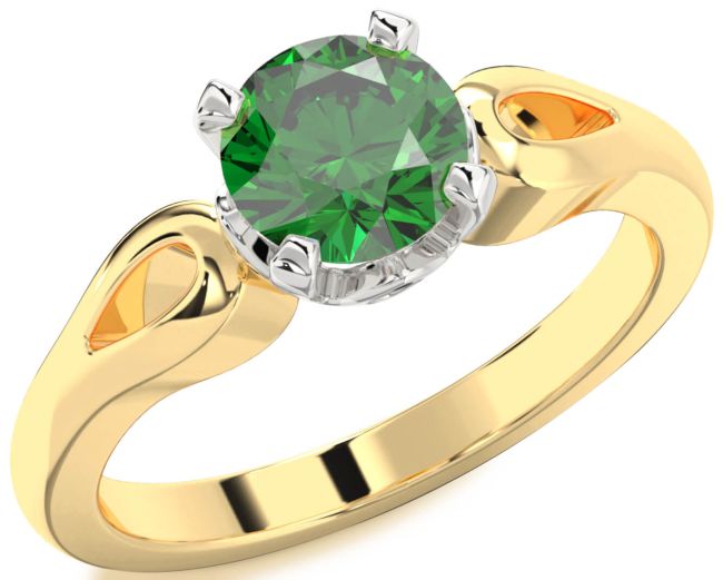 Emerald Gold Silver Round Solitaire Engagement Ring