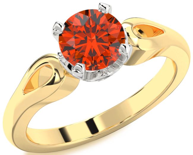 Fire Opal Gold Silver Round Solitaire Engagement Ring