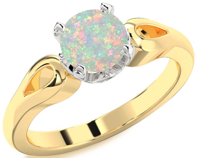 Opal Gold Silver Round Solitaire Engagement Ring