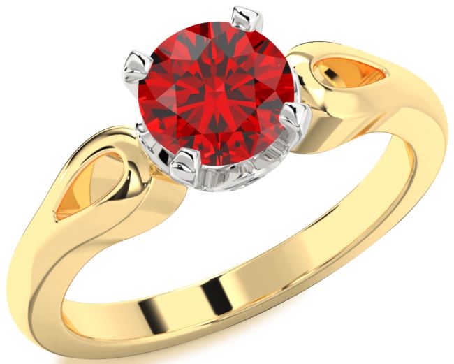 Ruby White Yellow Gold Round Solitaire Engagement Ring
