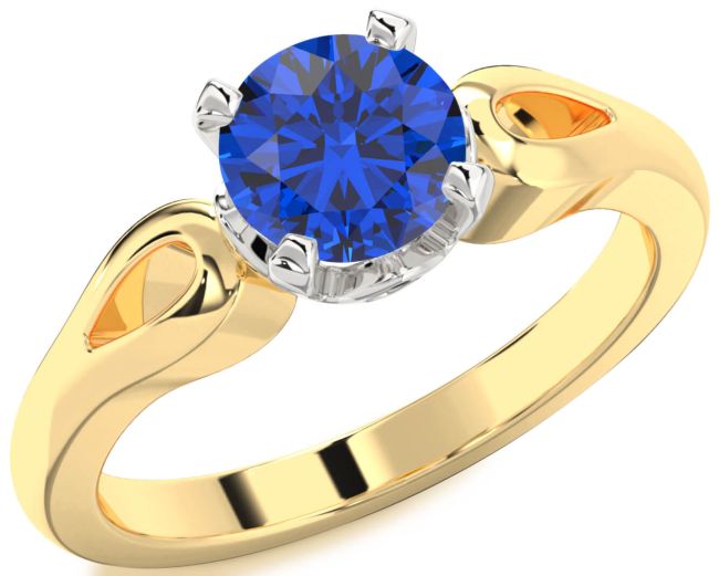 Blue Sapphire Gold Silver Round Solitaire Engagement Ring