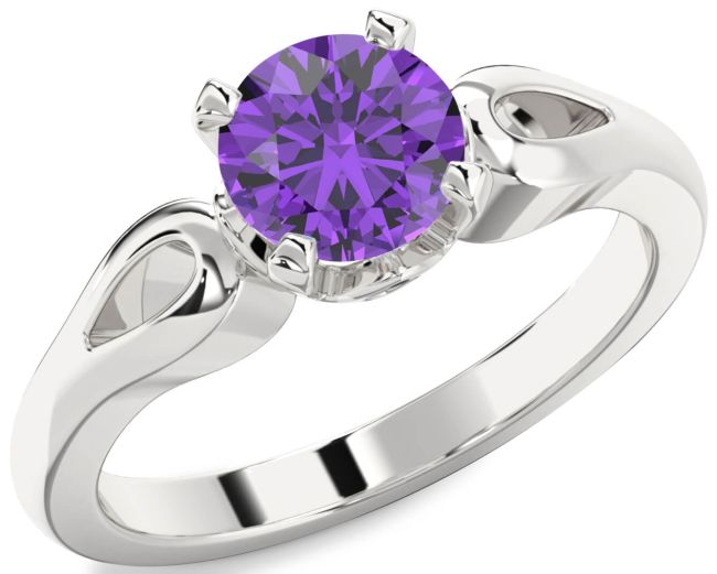 Amethyst Silver Round Solitaire Engagement Ring