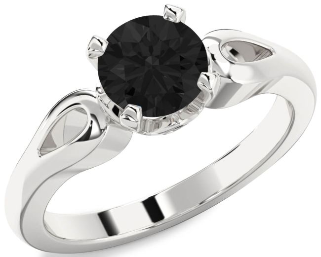 Black Diamond Silver Round Solitaire Engagement Ring