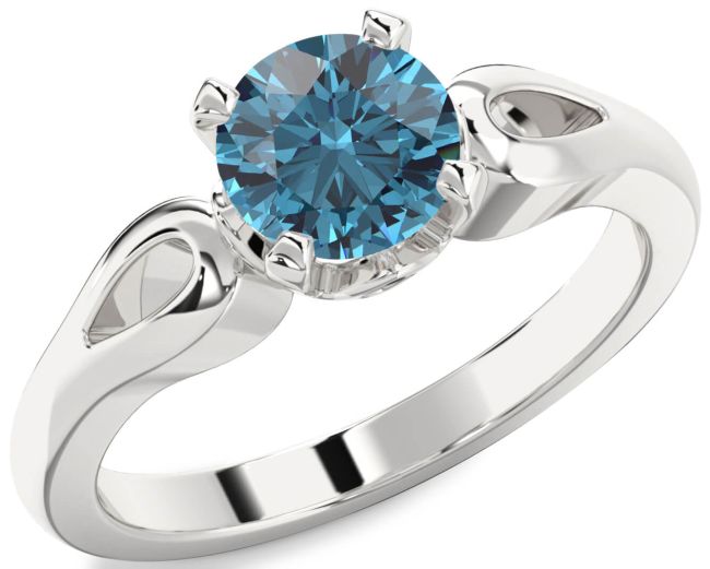 Blue Diamond Silver Round Solitaire Engagement Ring