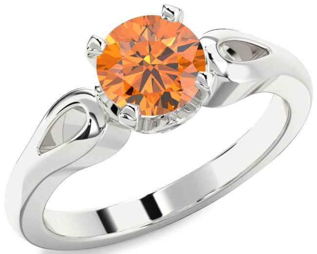 Citrine Silver Round Solitaire Engagement Ring