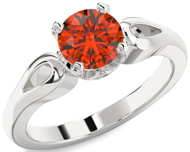 Fire Opal Silver Round Solitaire Engagement Ring