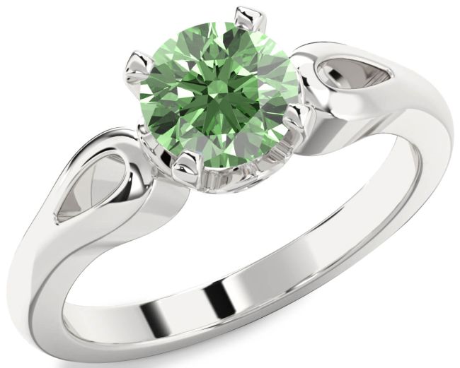 Green Diamond Silver Round Solitaire Engagement Ring