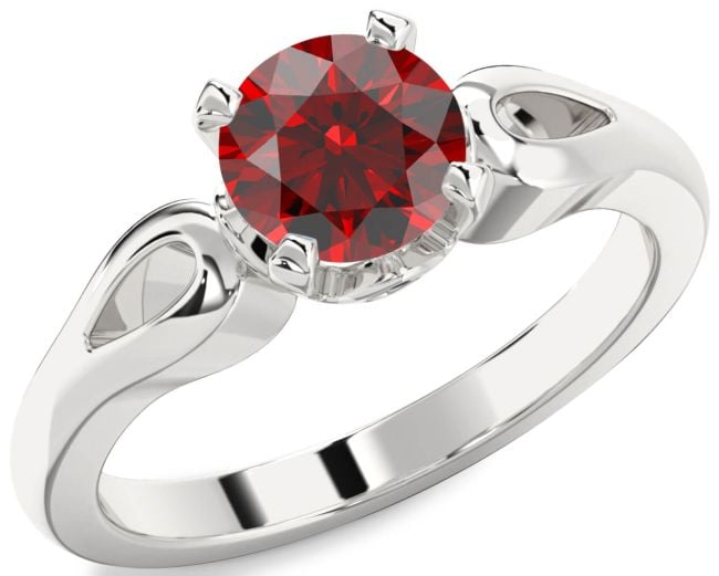 Garnet Silver Round Solitaire Engagement Ring