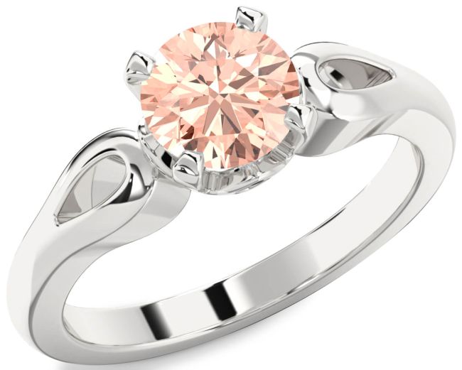 Morganite Silver Round Solitaire Engagement Ring
