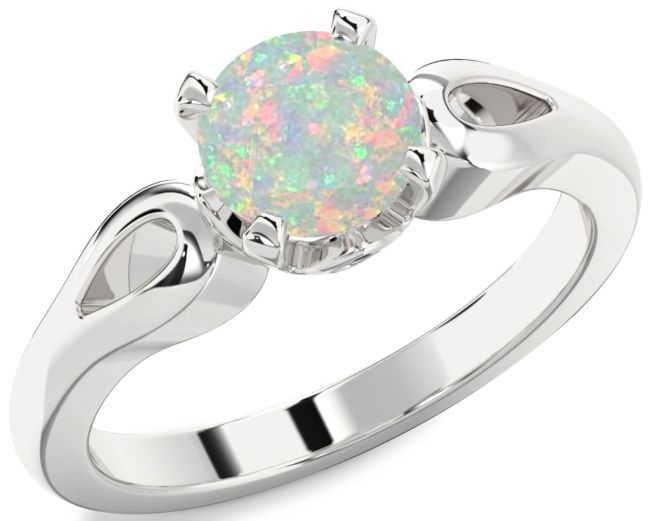 Opal Silver Round Solitaire Engagement Ring