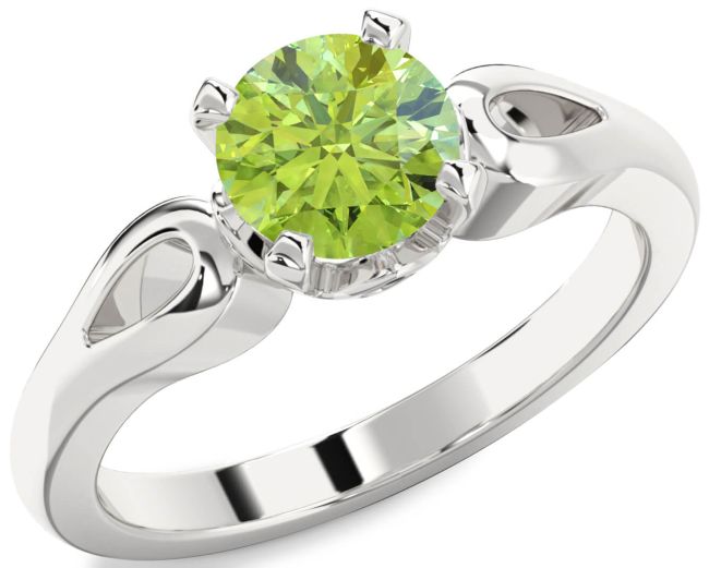 Peridot Silver Round Solitaire Engagement Ring