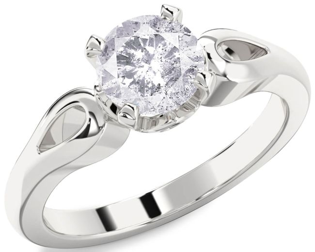 Salt & Pepper Diamond Silver Round Solitaire Engagement Ring