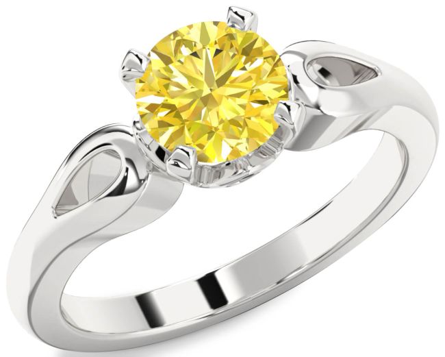 Yellow Diamond Silver Round Solitaire Engagement Ring