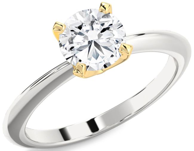 Diamond Silver & 10K gold Round Solitaire Engagement Ring