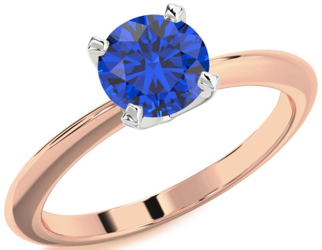 Blue Sapphire White Rose Gold Round Solitaire Engagement Ring