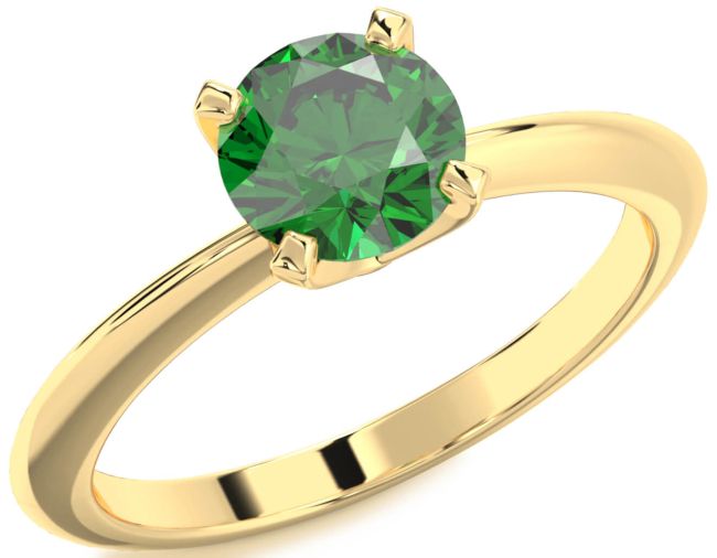 Emerald Gold Silver Round Solitaire Engagement Ring