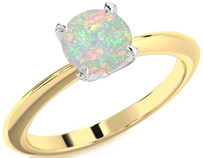 Opal Gold Silver Round Solitaire Engagement Ring