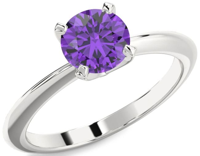 Amethyst Silver Round Solitaire Engagement Ring
