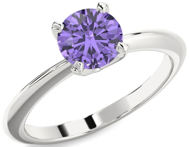 Alexandrite Silver Round Solitaire Engagement Ring