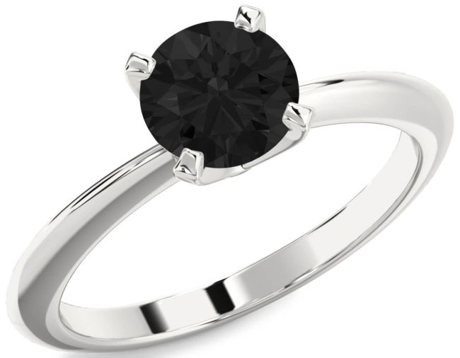 Black Diamond Silver Round Solitaire Engagement Ring