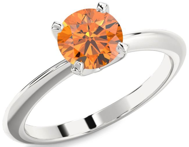 Citrine Silver Round Solitaire Engagement Ring