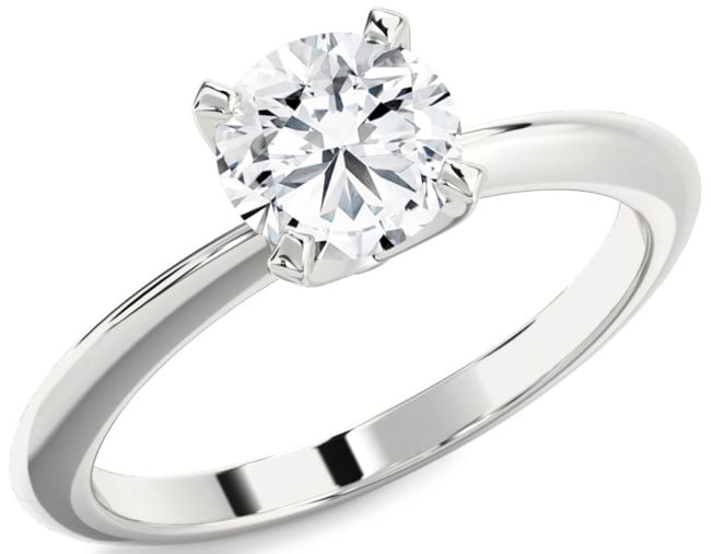 Diamond Silver Round Solitaire Engagement Ring
