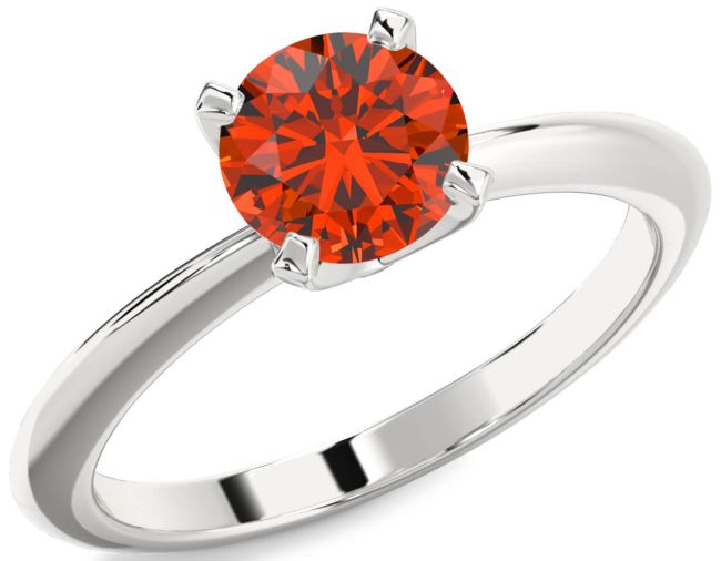 Fire Opal Silver Round Solitaire Engagement Ring