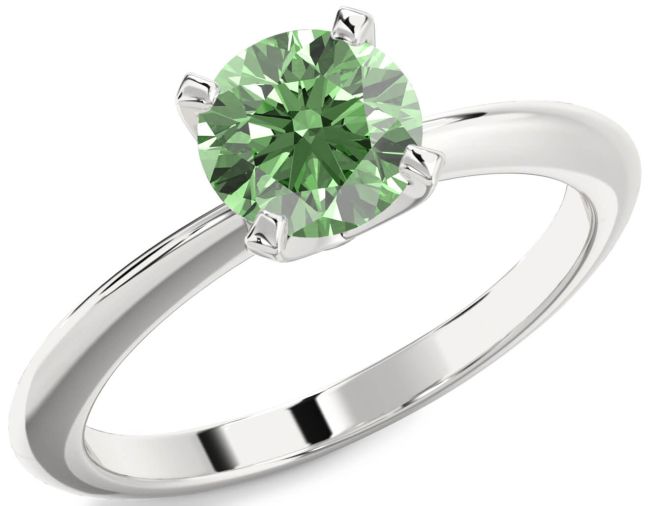 Green Diamond Silver Round Solitaire Engagement Ring