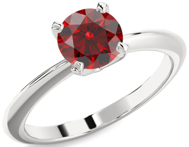 Garnet Silver Round Solitaire Engagement Ring