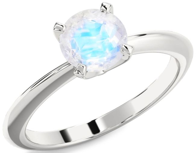 Moonstone Silver Round Solitaire Engagement Ring