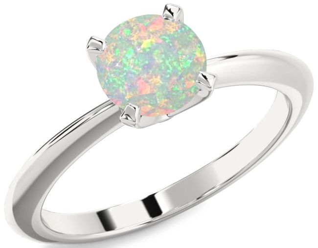 Opal Silver Round Solitaire Engagement Ring